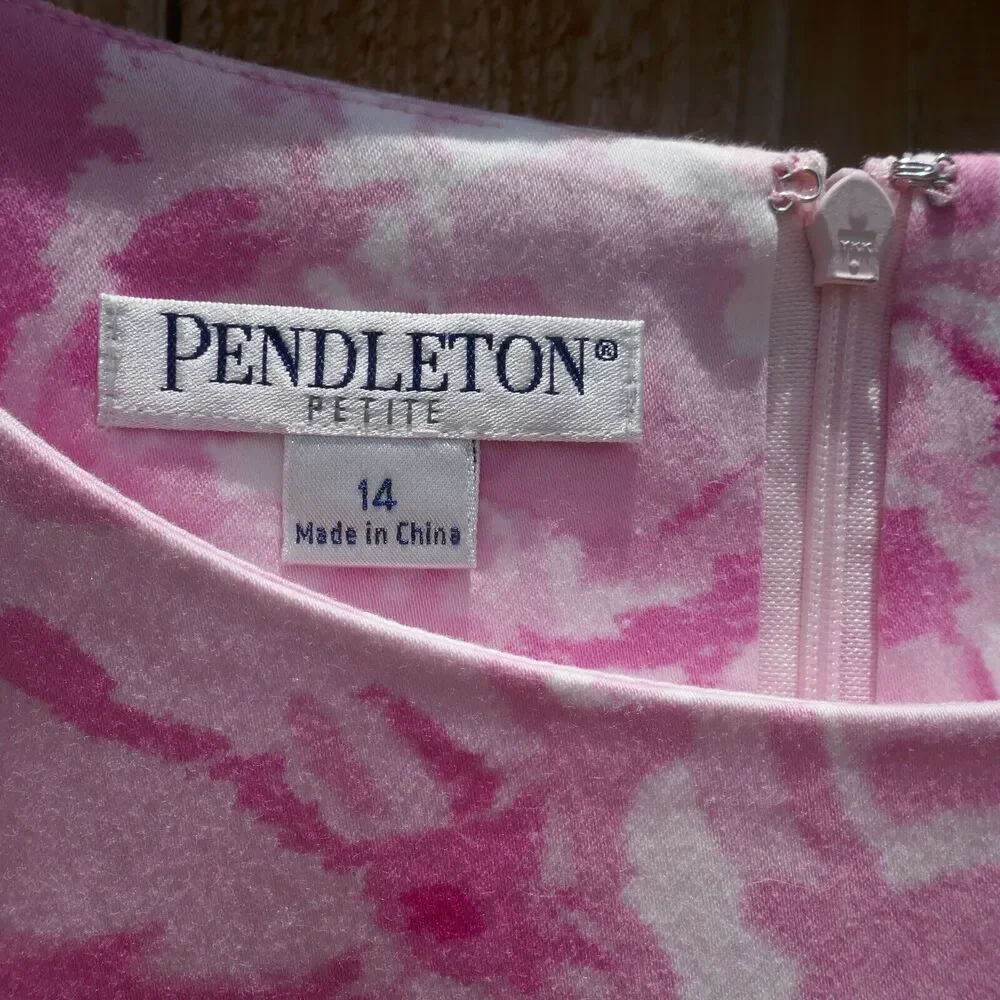 Pendleton Sleeveless Sheath Dress Pink Floral Belted Cotton Spandex NWT 14P - Picture 3 of 6